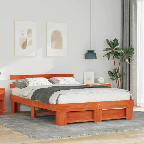 VidaXL vidaXL Bed Frame with Headboard Wax Brown 160 x 200 cm Solid Pine Wood