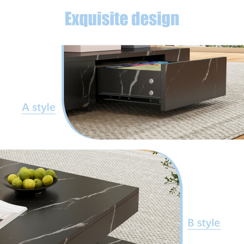 Black Marble LED Coffee Table with 2 Drawers 2