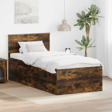 vidaXL Bed Frame with Headboard Smoked Oak 75 x 190 cm Engineered Wood