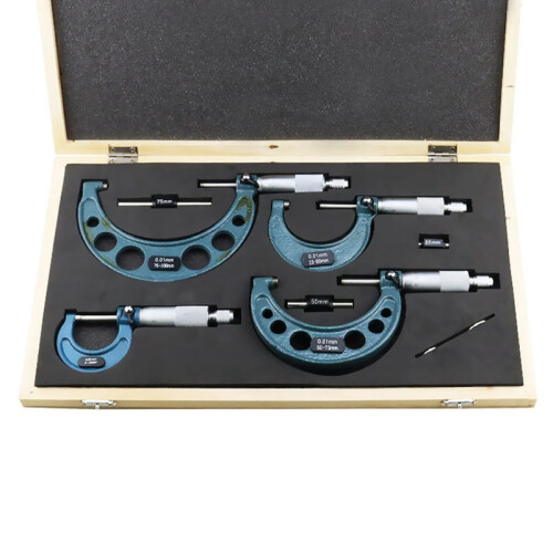 4Pcs 0-100Mm 0,01Mm Metrisches MessgeräT Messschieber AußEnmikrometer DickenmessgeräT Messschieber mit Etui 1