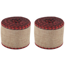 Plaid Wired Ribbons Christmas Burlap Fabric Ribbon Wrapping Ribbon Rolls with Checkered Red