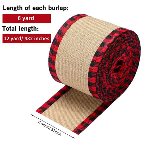 Κορδέλα με συρμάτινη άκρη 2Rolls Buffalo Plaid, πλάτος 2,5", 216 ίντσες η καθεμία, κόκκινη και 1