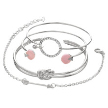 4er-Set Damen-Armbänder mit Knoten- und Pfeilmotiv, Strasssteinen und Kreisanhängern