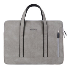 Laptoptas, schoudertas, aktetas met ritssluiting, PU-leer, notitieboektas - lichtgrijs - 15/15,4/15,6 inch