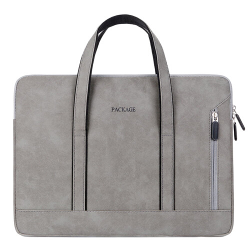 Pasta para Notebook, Bolsa de Ombro com Zíper em Couro PU - Cinza Claro - 15/15,4/15,6 polegadas