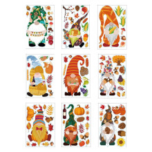 9 feuilles de stickers muraux en verre avec des gnomes d'automne - Décoration pour la maison, les fêtes et les festivals - Motifs de gnomes -