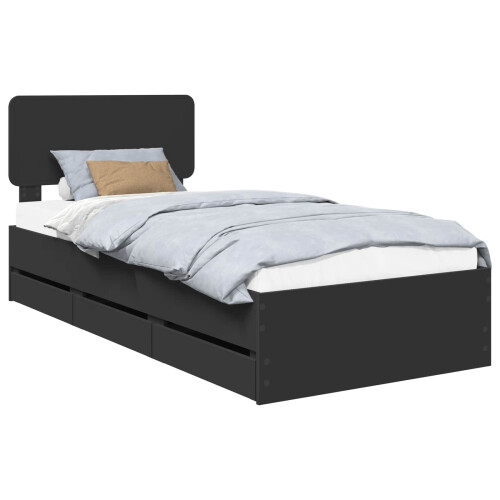 VidaXL vidaXL Bed Frame with Drawer Black 75 x 190 cm Engineered Wood 1