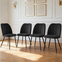 (Black, 4PCS) Dining Chairs Padded Seat Velvet