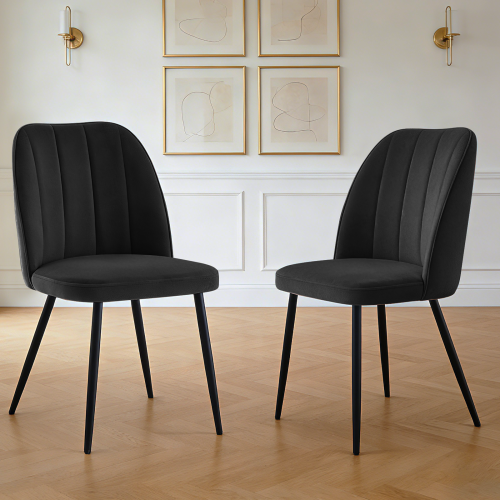AINPECCA (Black, 2PCS) Dining Chairs Padded Seat Velvet