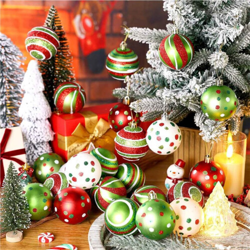 48 Enfeites de Bola de Árvore de Natal de 2,4 Polegadas, Decorações de Plástico Brilhantes para Pendurar para Decoração de Natal 2