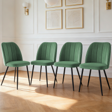 4PCS Velvet Dining Chairs Padded Seat Grass Green