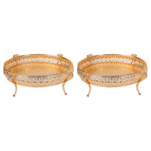 2X Home Food Tray Vintage Fruit Plate Table Snack Iron Storage Box Oval Tray Gold Fruit Basket Desk Decor