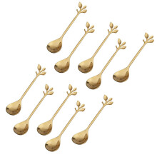 Kaffee RüHrlöFfel Edelstahl Kreative Zweig Blätter Form Kreative Besteck Dessert LöFfel Marmelade Eis Tee LöFfel, Gold (10 Stücke)