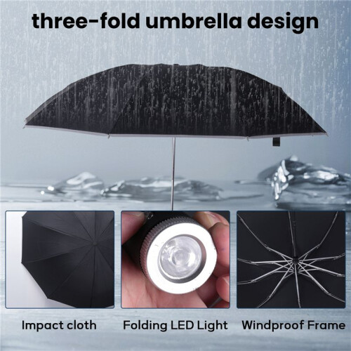 Automatic Reverse Umbrella Inverted Reflective Folding LED Light Safe Night Windproof Frame for Men Women Umbrellas 1