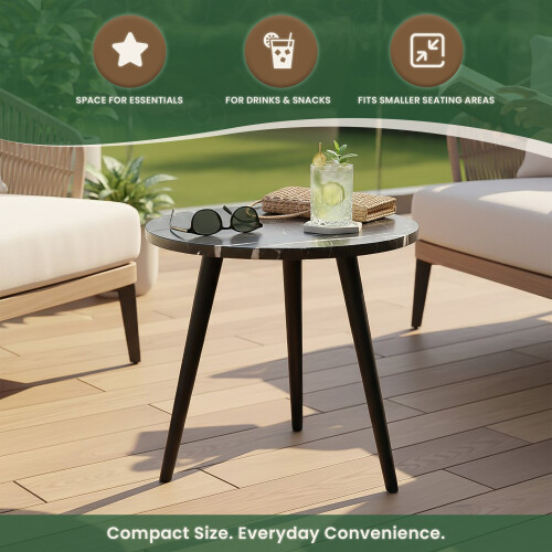 Black Marble Coffee Table Round Bistro Style 2