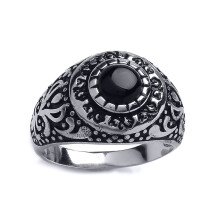 (X) Jewelco London Mens Sterling Silver Black Onyx Carved Cabochon Signet Ring - GVR747