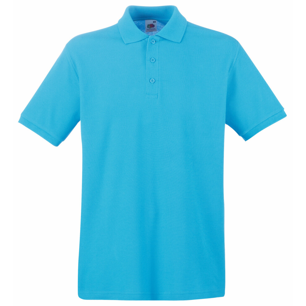 Fruit Of The Loom (M, Azure Blue) Premium Mens Short Sleeve Polo Shirt
