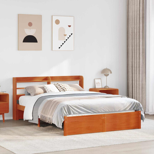 VidaXL vidaXL Bed Frame with Headboard 2 pcs Wax Brown Solid Pine Wood