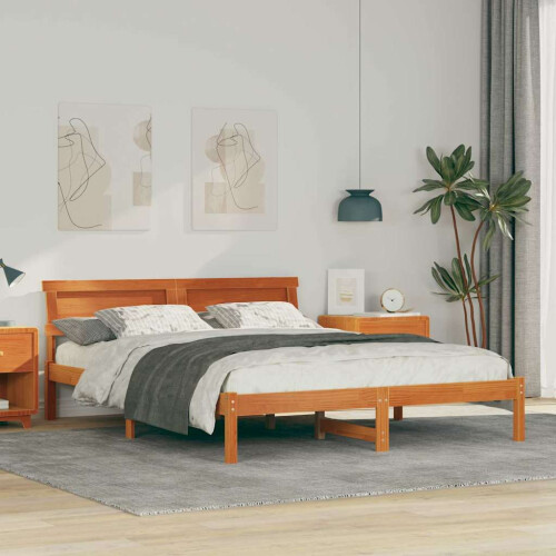 VidaXL vidaXL Bed Frame with Headboard Wax Brown 160 x 200 cm Solid Pine Wood