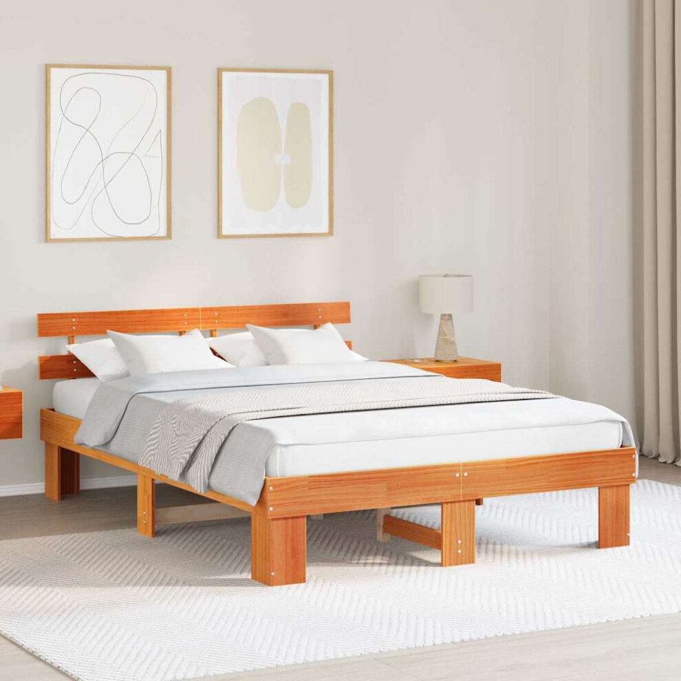 Vidaxl Bed Frame With Headboard Wax Brown 160 X 200 Cm Solid Pine Wood