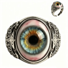 Halloween Realistic Blue Eye Open Ring Adjustable Vintage Gothic Costume Jewelry