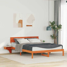 vidaXL Bed Frame with Headboard Wax Brown 160 x 200 cm Solid Pine Wood