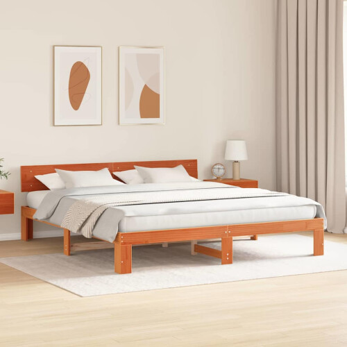 VidaXL vidaXL Bed Frame with Headboard Wax Brown 200 x 200 cm Solid Pine Wood 1