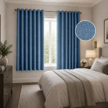 (66W x 54D-Curtain Pair, Blue) 260GSM Linen Curtains Blackout Thermal Insulated Drapes | 100% Light Blocking & Ready Made