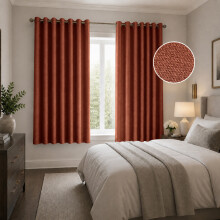 (66W x 54D-Curtain Pair, Rust) 260GSM Linen Curtains Blackout Thermal Insulated Drapes | 100% Light Blocking & Ready Made