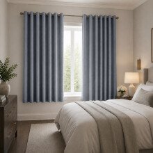(46W x 54D-Curtain Pair, Grey) 260GSM Linen Curtains Blackout Thermal Insulated Drapes | 100% Light Blocking & Ready Made