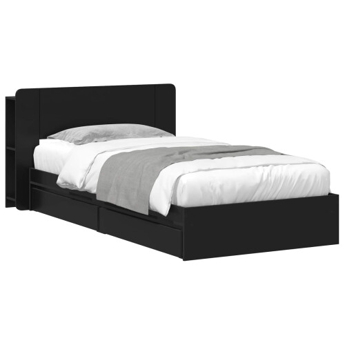VidaXL vidaXL Bed Frame with Storage Black 90 x 190 cm Engineered Wood 1
