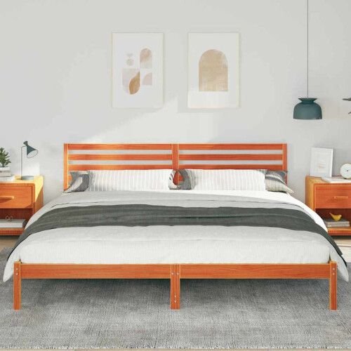 VidaXL vidaXL Bed Frame with Headboard Wax Brown 200 x 220 cm Solid Pine Wood 2