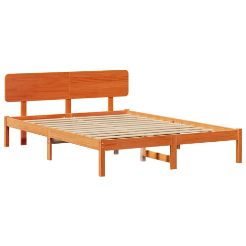 VidaXL vidaXL Bed Frame with Headboard Wax Brown 140 x 200 cm Solid Pine Wood 2
