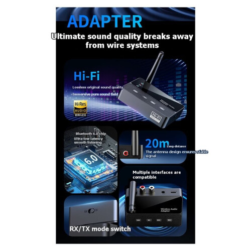 6.0 Receiver Transmitter 2-in-1 Low Latency 3.5mm AUX RCA Jack Wireless Audio Adapter for PC TV 1