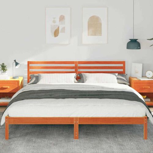 VidaXL vidaXL Bed Frame with Headboard Wax Brown 180 x 200 cm Solid Pine Wood 2