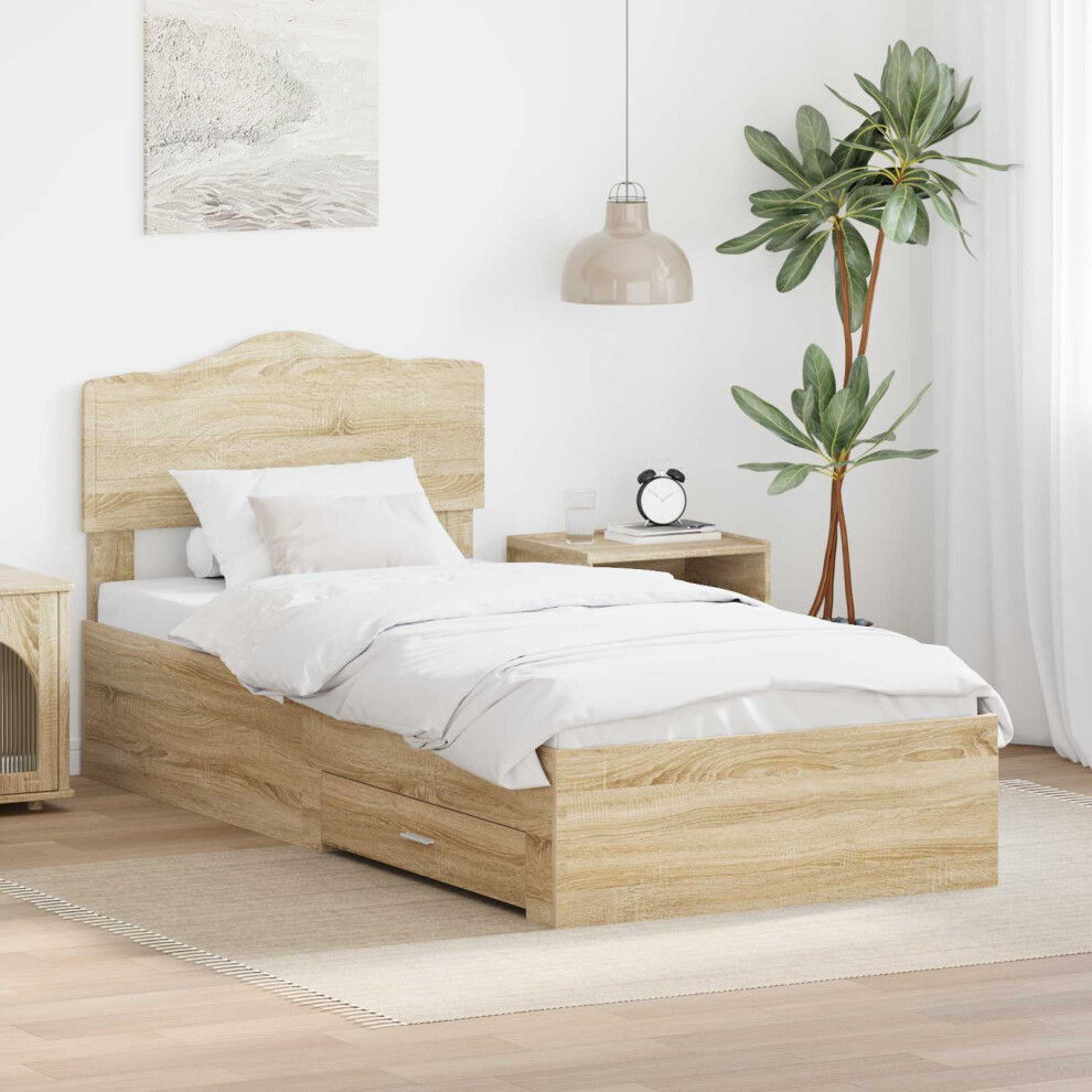 Vidaxl Bed Frame With Headboard Sonoma Oak 90 X 190 Cm Engineered Wood