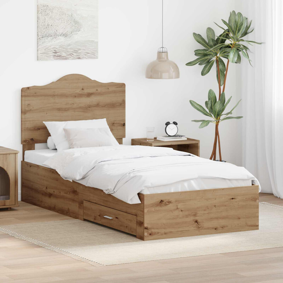 Vidaxl Bed Frame With Drawer Artisan Oak 100 X 200 Cm Engineered Wood