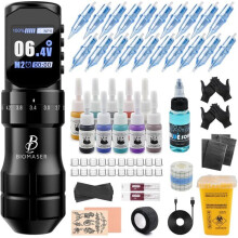Biomaser Kit Rotationsstift kabellos - Batterie 2200mAh, 20 Nadeln, digitales LED-Stift, 7 Einstellungen, Hub 4,5 mm