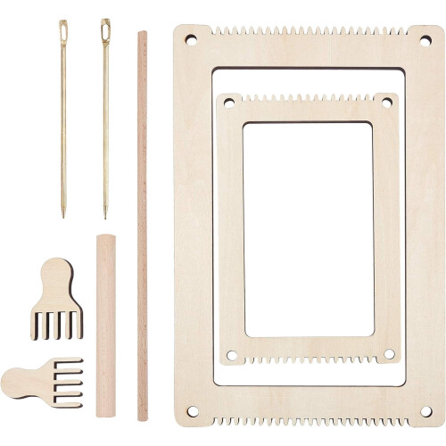 2 σετ ξύλινων αργαλειών πλεξίματος DIY με ξύλινο σκελετό & βελόνα & πιρούνι & ραβδί