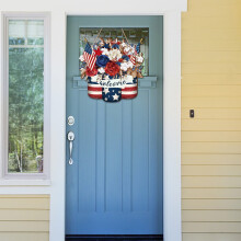 Giyblacko Welkomstbord Hangend - Houten Ronde Deurdecoratie, Geschikt voor een huiselijke sfeer rond Onafhankelijkheidsdag en Memorial Day.