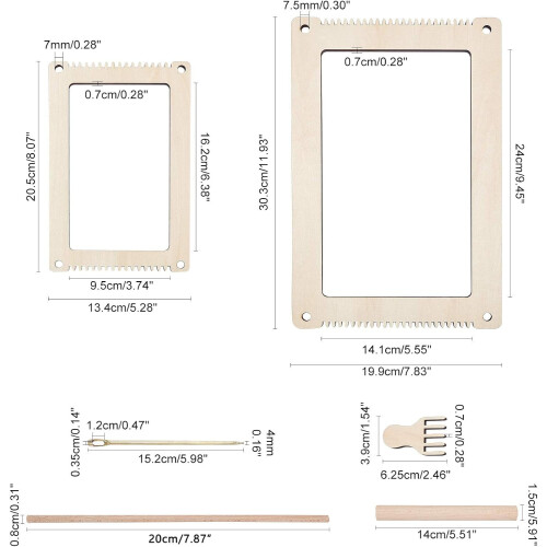 2 σετ ξύλινων αργαλειών πλεξίματος DIY με ξύλινο σκελετό & βελόνα & πιρούνι & ραβδί 1