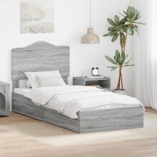 vidaXL Storage Bed with Drawer Grey Sonoma 90 x 190 cm Engineered Wood