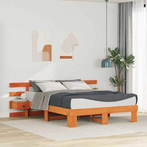 VidaXL vidaXL Bed Frame with Headboard Brown 150 x 200 cm Solid Pine Wood