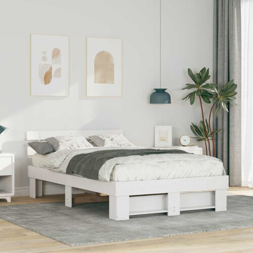 VidaXL vidaXL Bed Frame with Headboard White 120 x 200 cm Solid Pine Wood