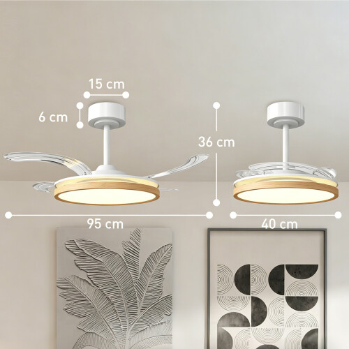 Homcom Ventilador Techo Luz Marrón 95 x 95 x 36 cm 2