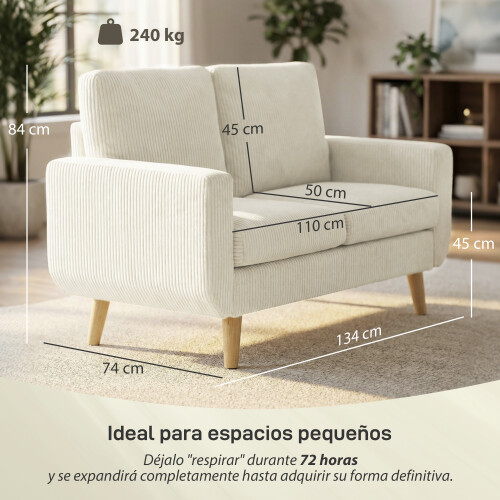 Homcom Sofá Dos Plaza Beige 134 x 74 x 84 cm 2