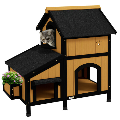 PawHut Casa para Gato Marrón 96 x 65 x 85.5 cm