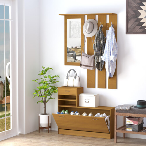 Homcom Conjunto Muebles de Entrada Marrón 90 x 10 x 91 cm 1