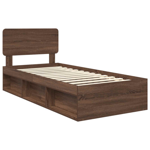 VidaXL vidaXL Bed Frame with Headboard Brown Oak 75 x 190 cm Solid Pine Wood 1