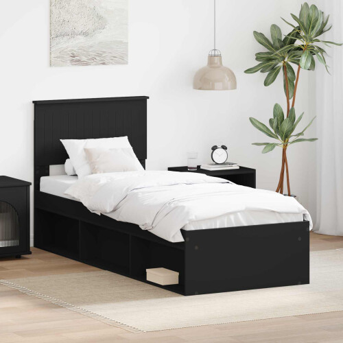 VidaXL vidaXL Bed Frame with Headboard Black 75 x 190 cm Solid Pine Wood